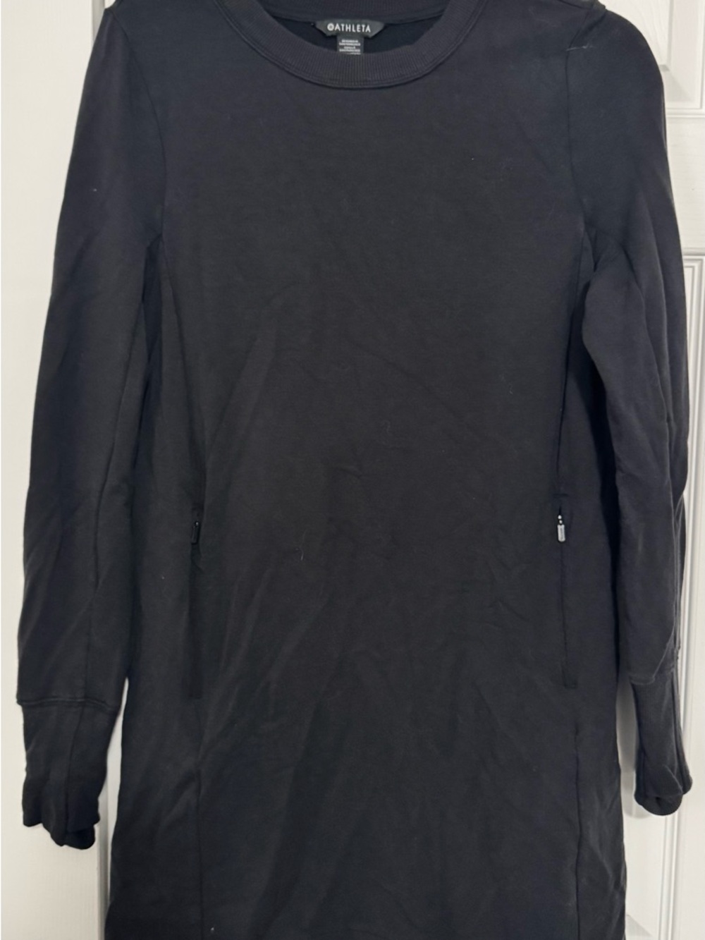 Athleta Black Long-Sleeve Crewneck Tunic Sweatshirt Dress